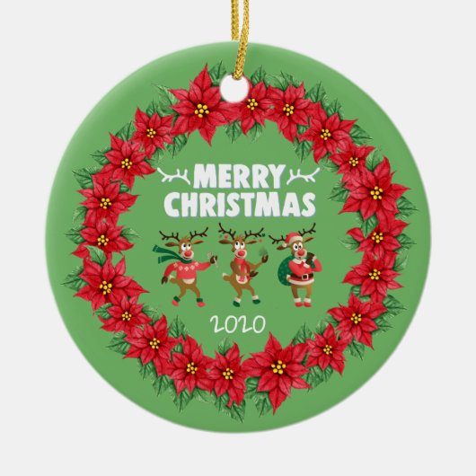 Poinsettia Wreath Dansrendierkerst Keramisch Ornament (Voorkant)