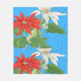 Poinsettias Blauw Fleece Deken