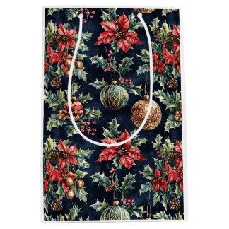 Poinsettia's en kerstversiering medium cadeauzakje
