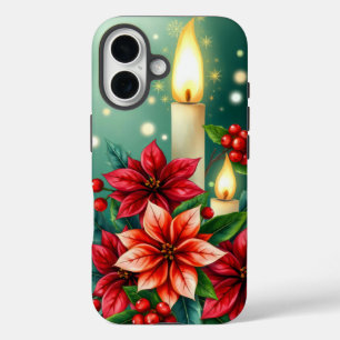 Poinsettia's en levendige hulstbessen iPhone 16 hoesje