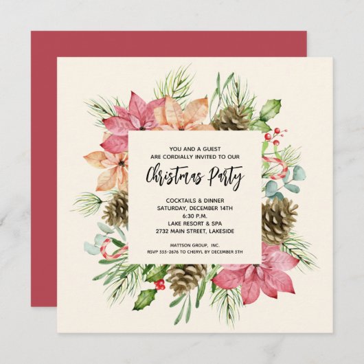 Poinsettias en Pine-kerstfeestdagen (Voorkant / Achterkant)