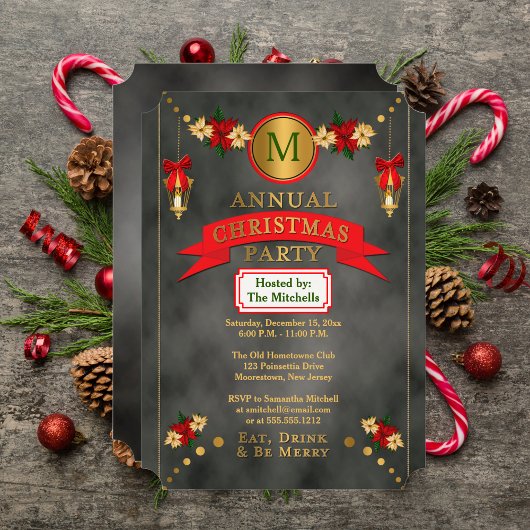 Poinsettias | Lantaarns Monogram Kerstfeest Kaart