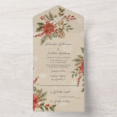 Poinsettia's met hulst op sneeuwwit beige all in one uitnodiging (Binnen)