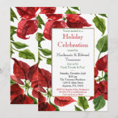 Poinsettias Noël Fête Invitation (Devant / Derrière)