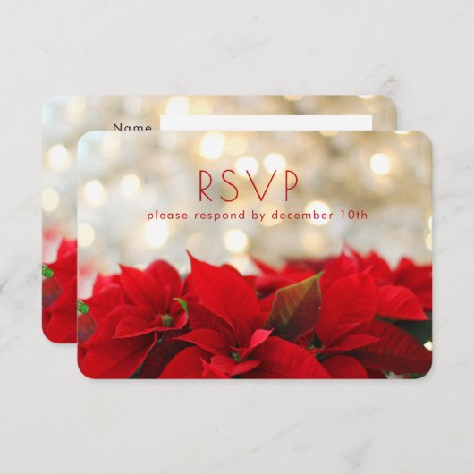 Poinsettias rouges avec Golden Bokeh Noël RSVP (Devant / Derrière)
