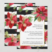 Poinsettias sur Stripes Invitation à la fête de No (Devant / Derrière)