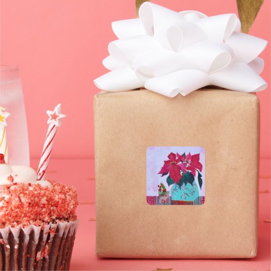 Poinsettias Vierkante Sticker (Feest)
