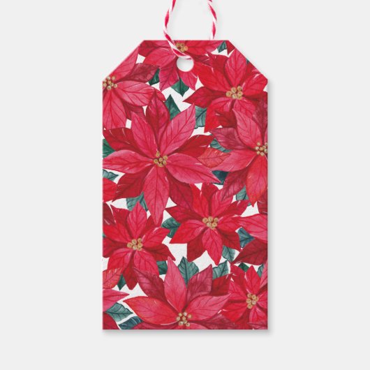 Poinsettias Winter Shelter Round Pouf Cadeaulabel (Voorkant)