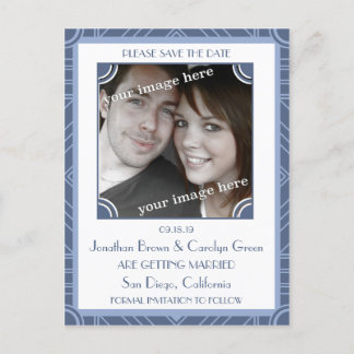 Point Block Paarse Art Deco Save the Date Briefkaa Aankondigingskaart