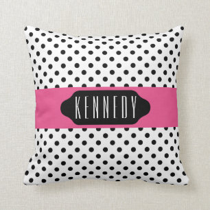 Point de polka noir et coussin fait sur commande