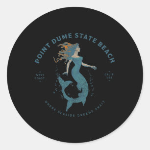 Point Dume State Beach Malibu Retro Vintage Mermai Ronde Sticker
