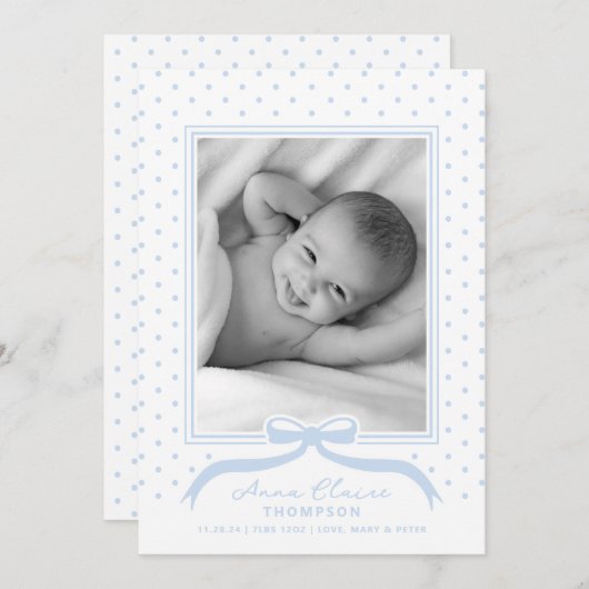Point Polka de faire-part de naissance Bow (Devant / Derrière)
