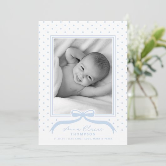 Point Polka de faire-part de naissance Bow (Debout devant)