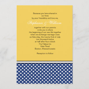 Pointe bleu Polka et Faire-part de mariage jaune