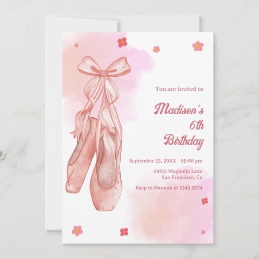Pointe Chaussures Ballet Invitation Anniversaire (Devant)