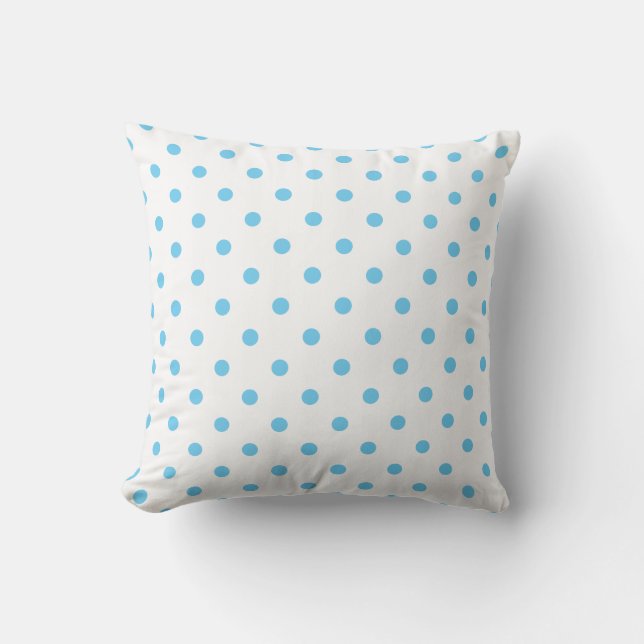 Pointe Polka bleu et blanc Aqua sur un Coussin (Recto)