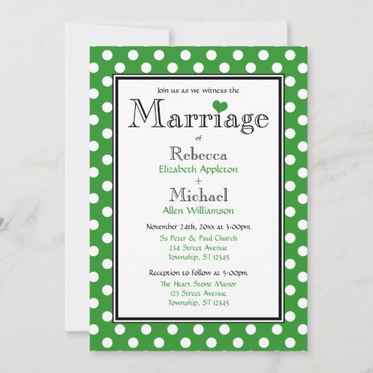 Pointe Polka Green Wedding Invitations (Devant)