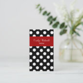 Pointe Polka noir blanc avec Carte de visite rouge (Debout devant)