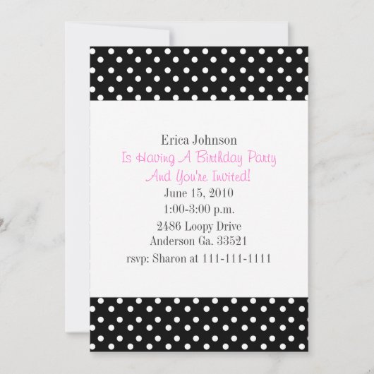 Pointe Polka noir et blanc Imprimer Invitation (Devant)