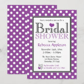 Pointe Polka Purple Heart Bridal Douche Invitation (Devant / Derrière)