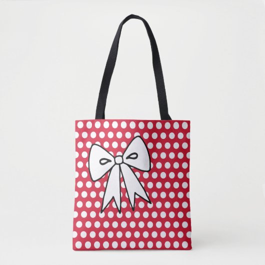 Pointe Polka Rouge Retro Bow Sac fourre-tout (Devant)