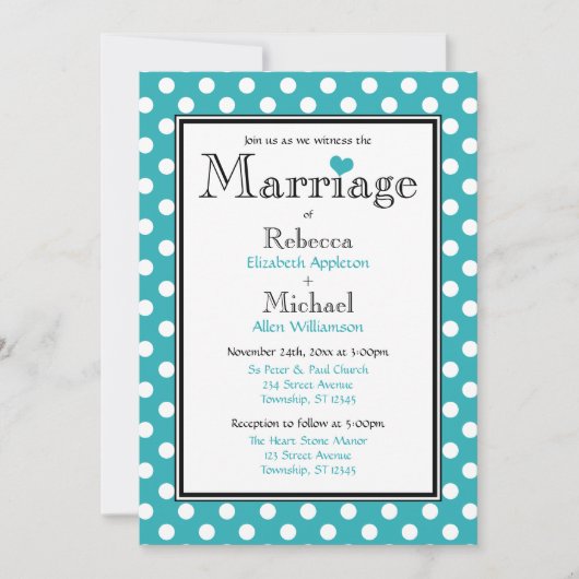 Pointe Polka Turquoise Invitations de mariage (Devant)