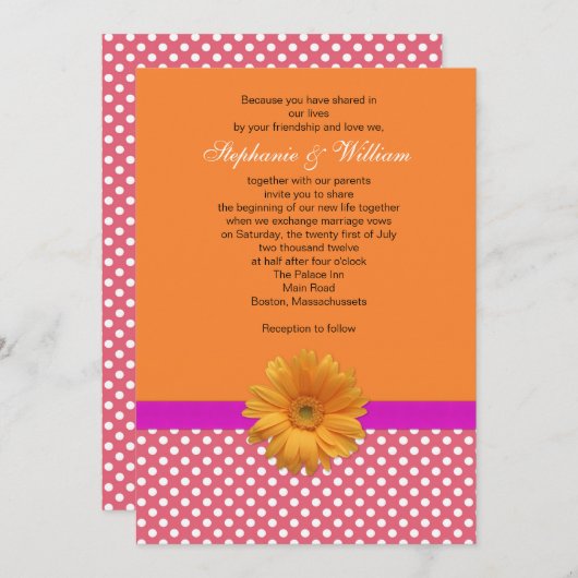 Pointe rose et Faire-part de mariage corail (Devant / Derrière)