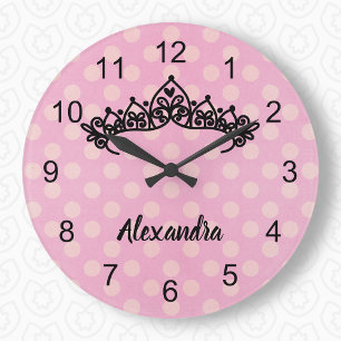Pointe rose Princesse Tiara Horloge murale