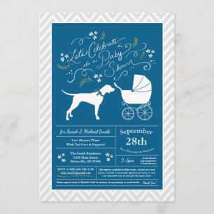 Pointer Dog Baby shower Boy Blue Kaart