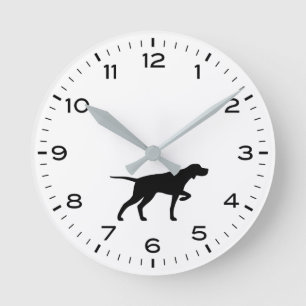 Pointer Dog Silhouette met uren en minuten Ronde Klok