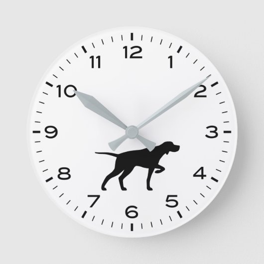 Pointer Dog Silhouette met uren en minuten Ronde Klok (Voorkant)