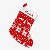 Pointer Dog Silhouettes Pattern Red en White Cute Kleine Kerstsok (Voorkant (Hangend))