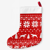 Pointer Dog Silhouettes Pattern Red en White Cute Kleine Kerstsok (Achterkant)