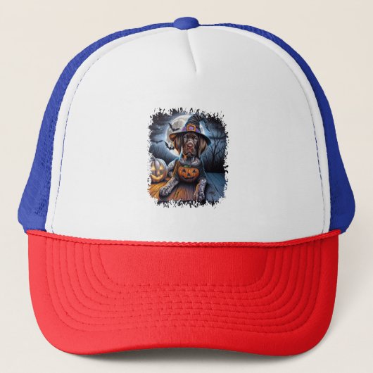 Pointer Hond Halloween Vierkant Trucker Pet (Voorkant)