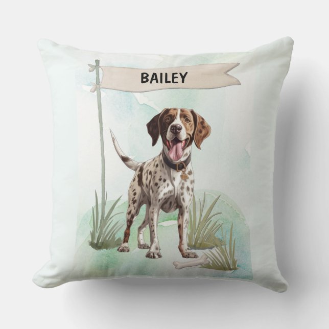 Pointer Watercolor Personalized Dog Kussen (Voorkant)