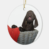 Pointer Zuster in een mandje Keramisch Ornament (Links)