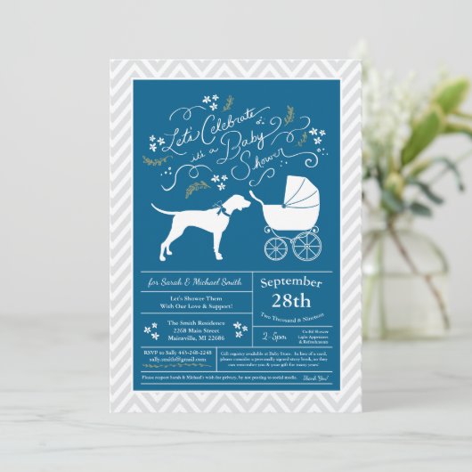 Pointerhond Baby Shower Jongen Blauw Kaart (Staand voorkant)