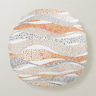 Pointillism Wavy Polka: Schattige Doodle Textiel Rond Kussen