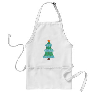 Pointillisme Arbre de Noël, tabliers bleus de guir