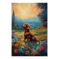 Pointillisme Dachshund Een weide verkennen