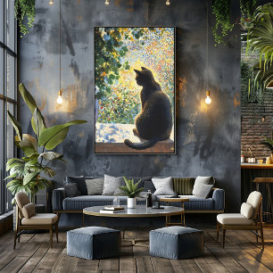 Pointillisme Kat op vensterbank in zonlicht Poster