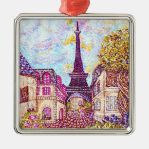 Pointillisme landschap van de Eiffeltoren in Parij Metalen Ornament