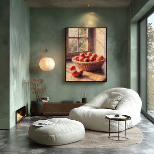 Pointillisme Mand met appels bij zonovergoten vens Poster