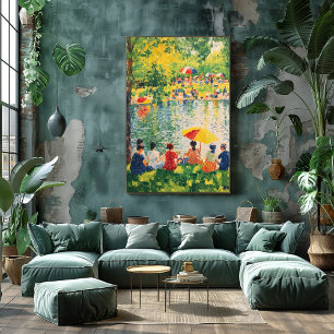 Pointillisme Parkscène met Levendige Zomer Kleuren Poster