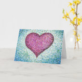 Pointillisme Roze Hart Wenskaart Kaart (Gele Bloem)