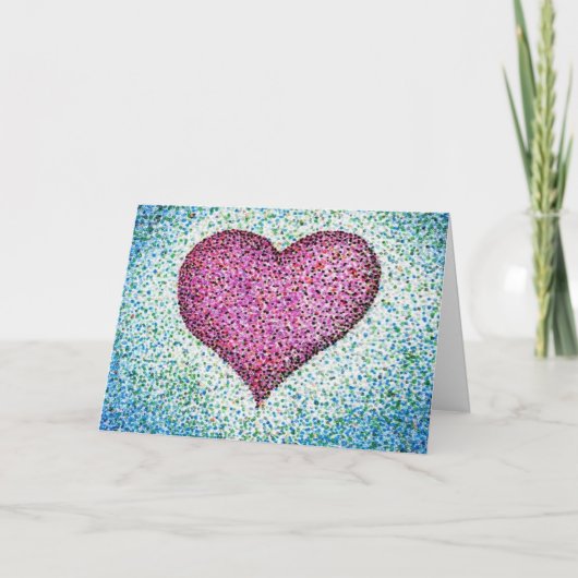 Pointillisme Roze Hart Wenskaart Kaart (Voorkant)