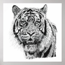 Pointillisme Tijger Kop Zwart & Wit Natuur Kunst