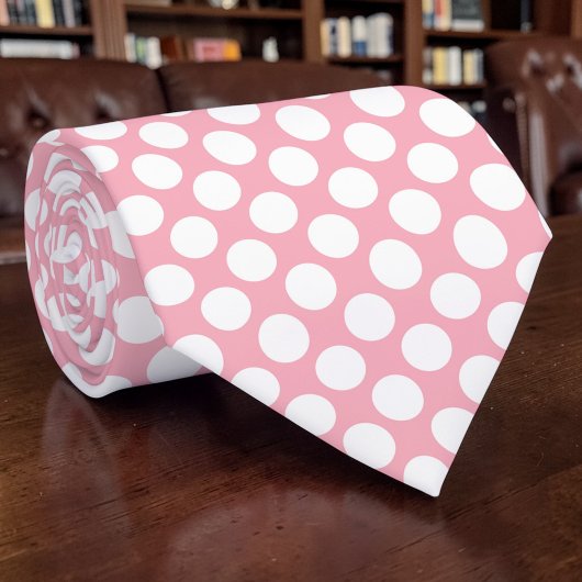 Points blancs sur cravate personnalisée rose