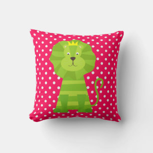Points blancs sur rose profond avec Coussin Lion v