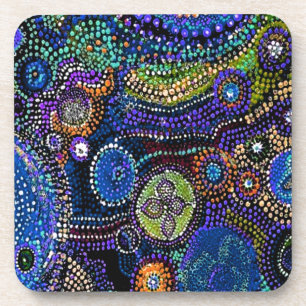 Points Bleus Dessous de verre de perles artistique